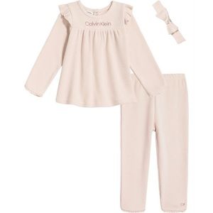 Calvin Klein Size 12M 3-Piece Ruffle Top, Headband, and Pant Set in Egret